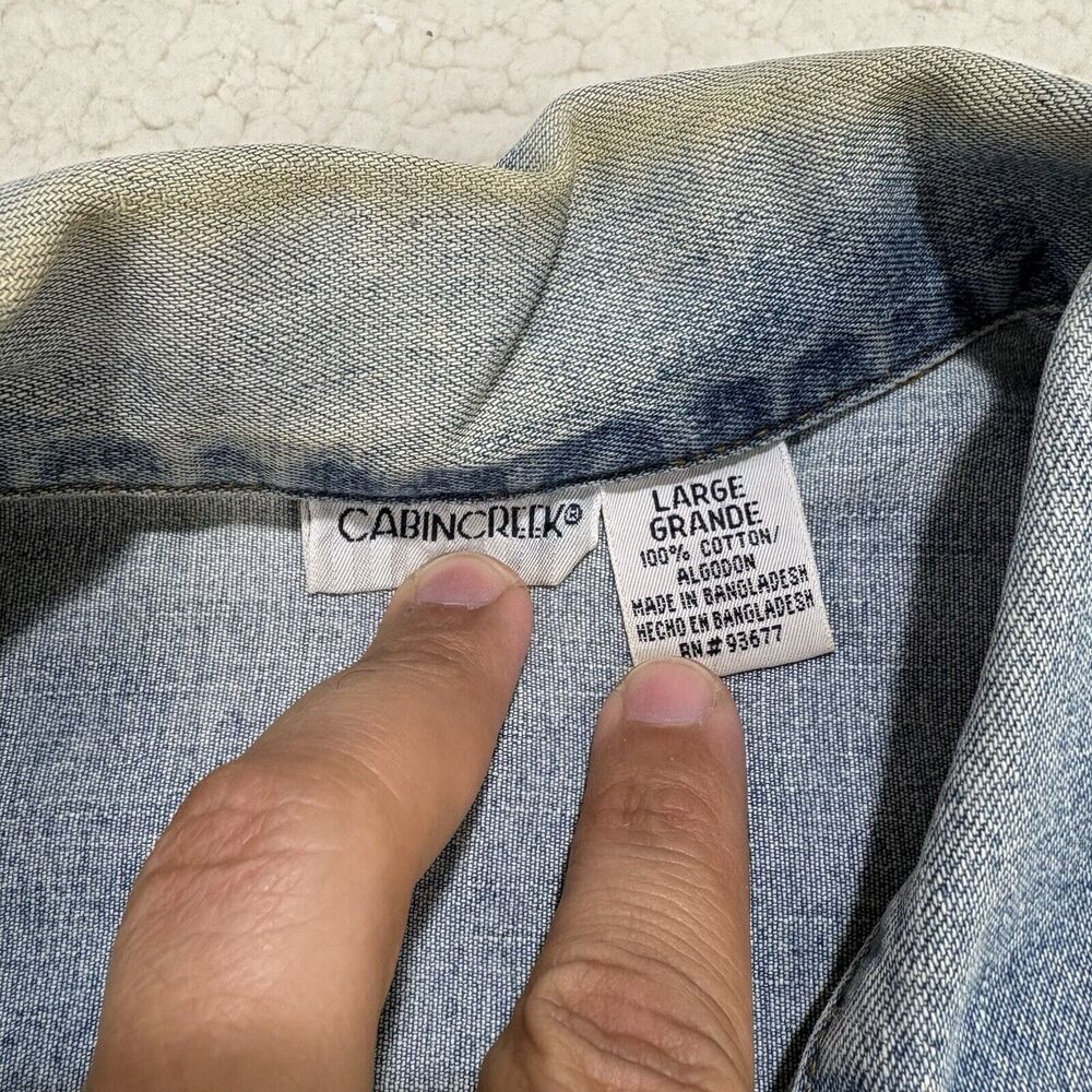 VTG Cabin Creek Women Sz. L Denim Jean Barn Chore Shacket Jacket 4 Pockets - Picture 6 of 10
